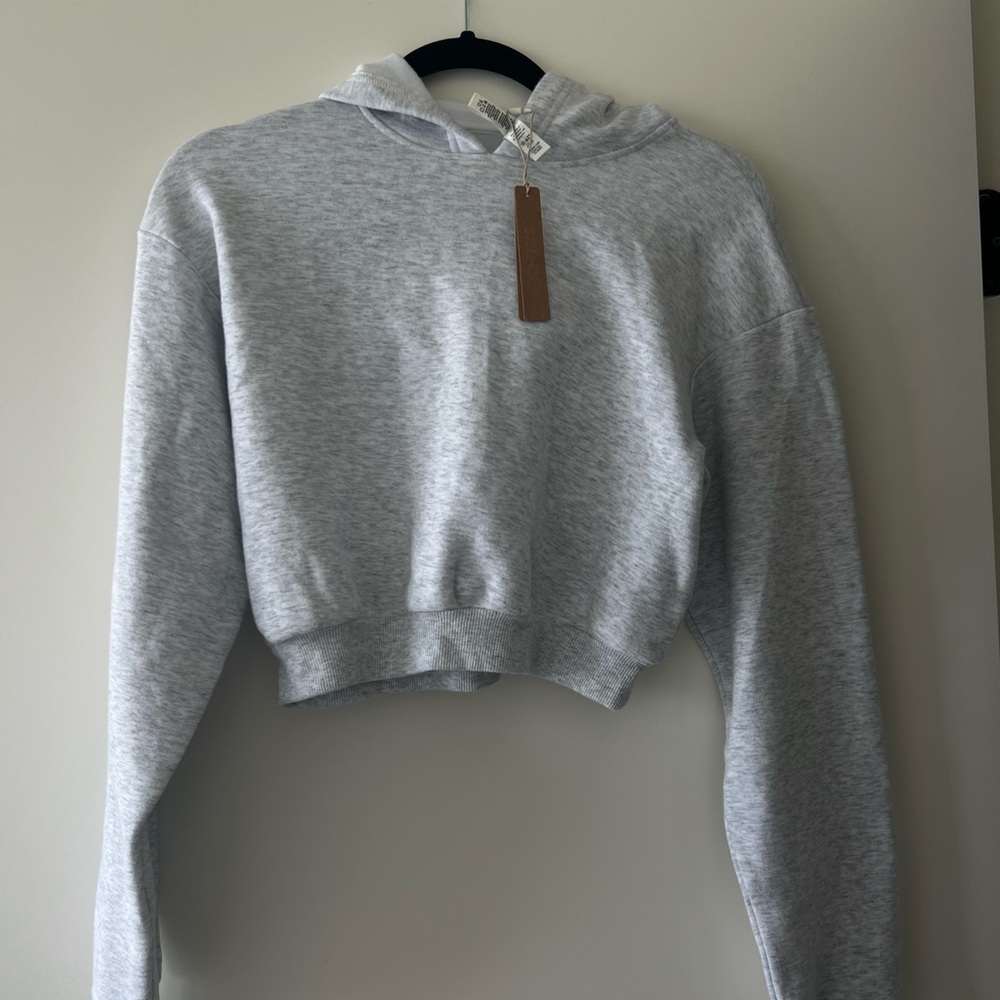 SKIMS Light Gray Cropped Hoodie